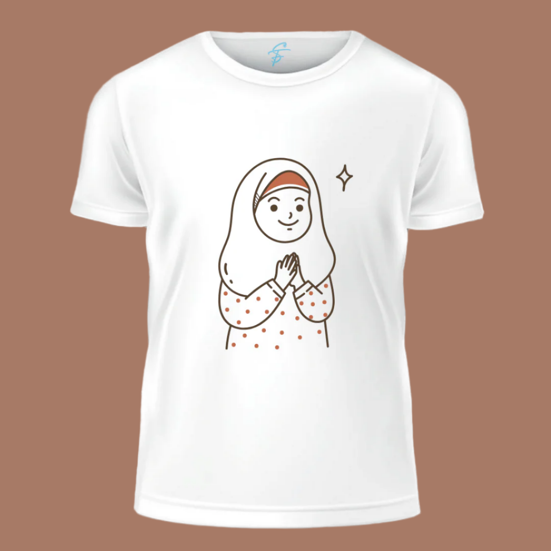 Islamic Ramadan Prayer T-Shirt, Cartoon Hijabi Design